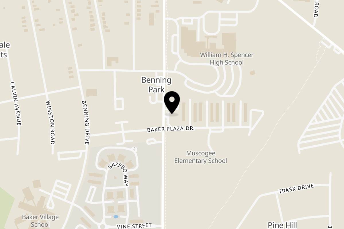 Map showing the location of Da Funnel Cake Factory on 1128 Fort Benning Rd Ste D in Columbus